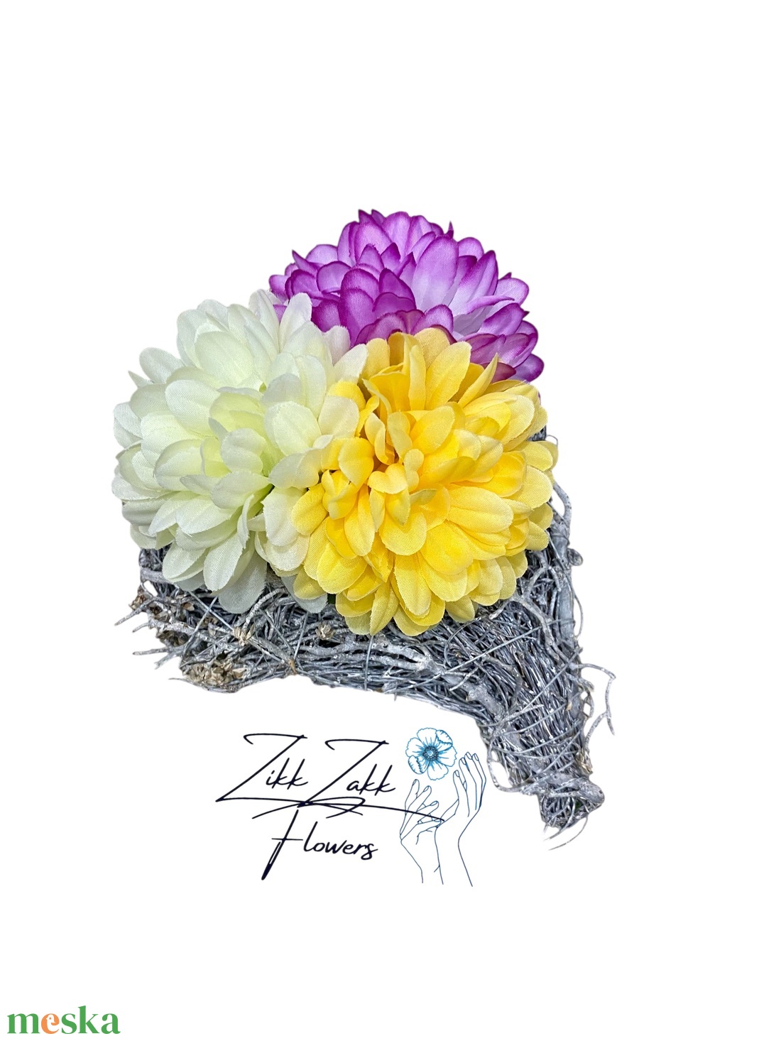 Szív alakú sírdísz három virággal - otthon & életmód - vallás - temetkezési tárgy - sírdísz, kegyeleti dísz - Meska.hu