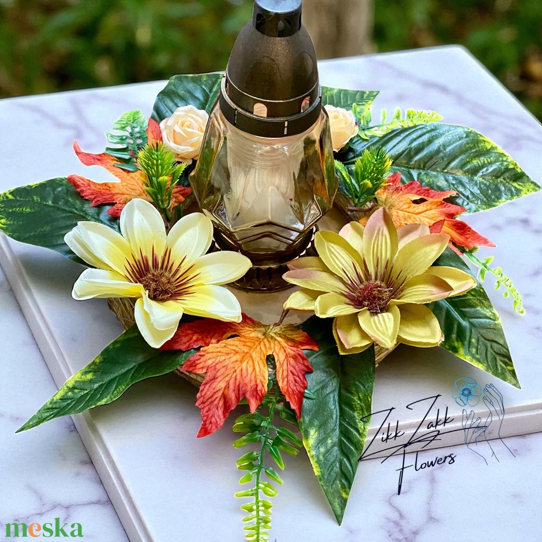 Őszi mécses tartós koszorú sárga és narancs virágokkal - otthon & életmód - vallás - temetkezési tárgy - temetői gyertyák, mécsesek - Meska.hu Őszi mécses tartós koszorú sárga és narancs virágokkal - otthon & életmód - vallás - temetkezési tárgy - temetői gyertyák, mécsesek - Meska.hu