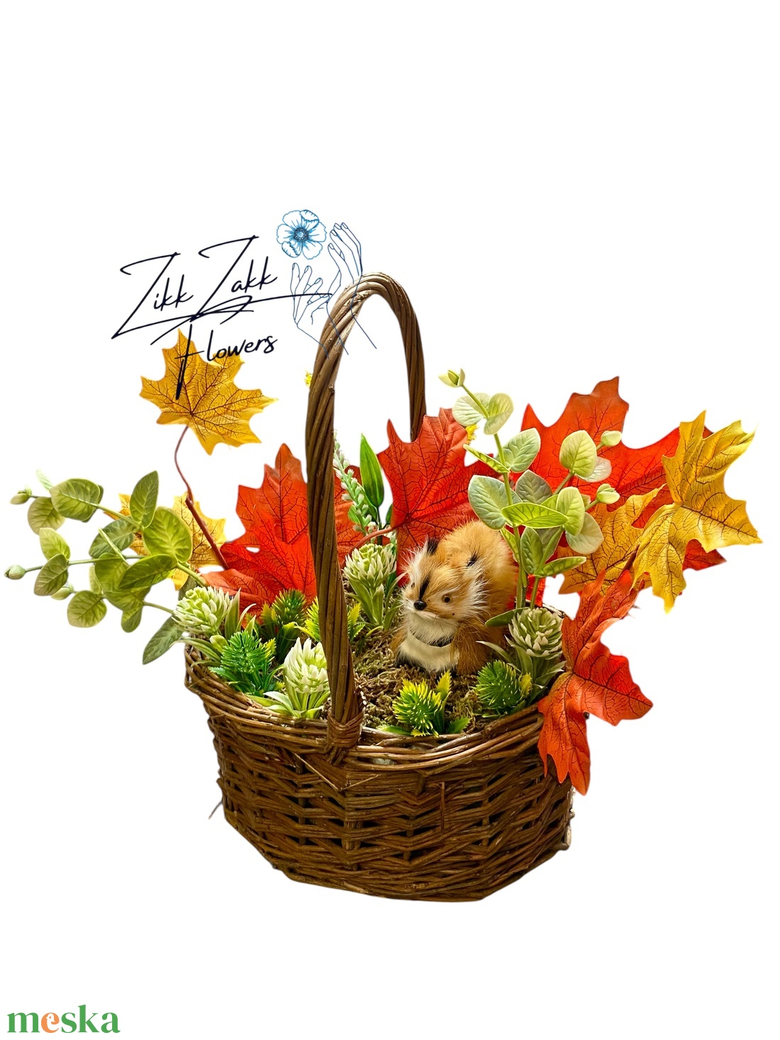Őszi kosár dísz mókussal - otthon & életmód - dekoráció - asztal és polc dekoráció - asztaldísz - Meska.hu