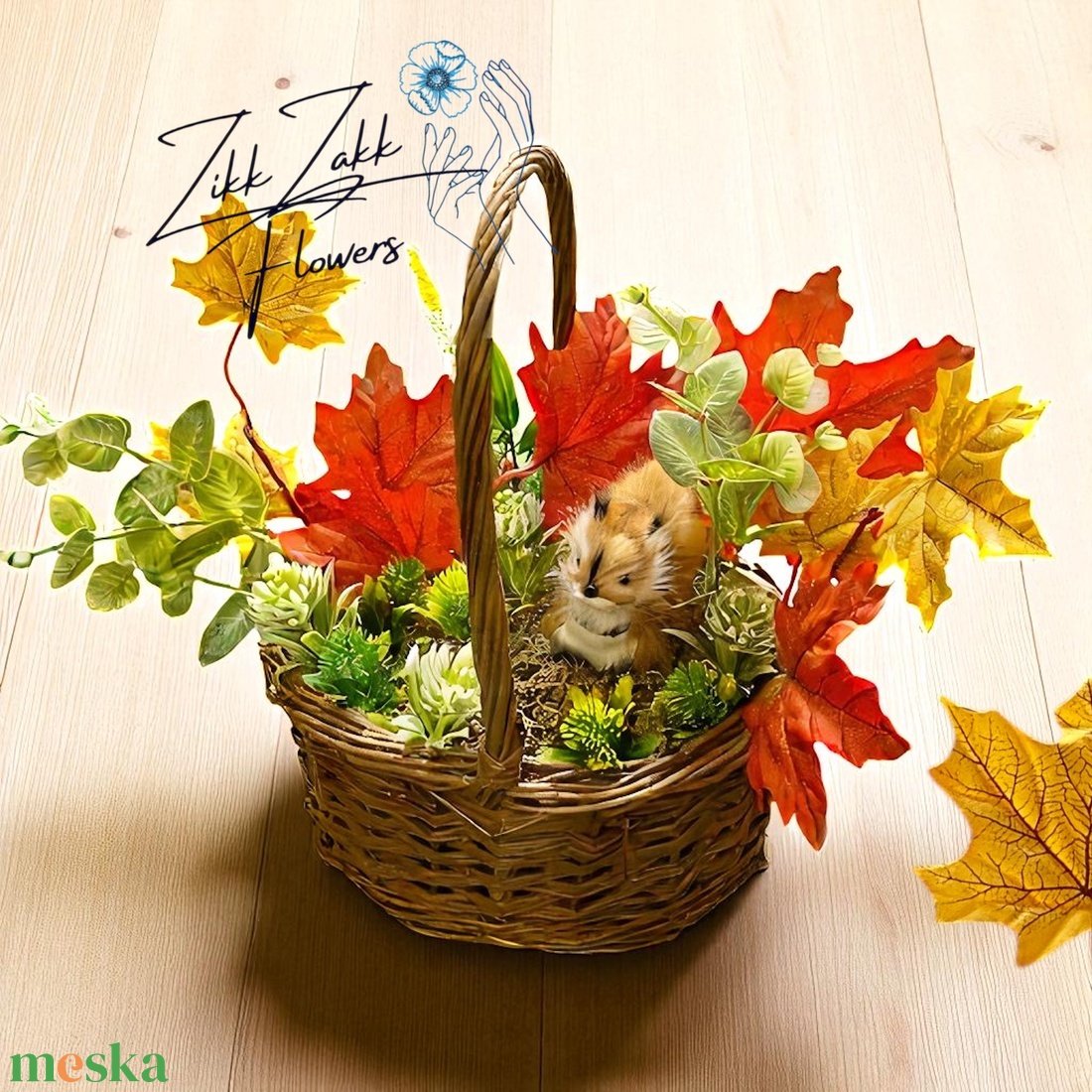 Őszi kosár dísz mókussal - otthon & életmód - dekoráció - asztal és polc dekoráció - asztaldísz - Meska.hu