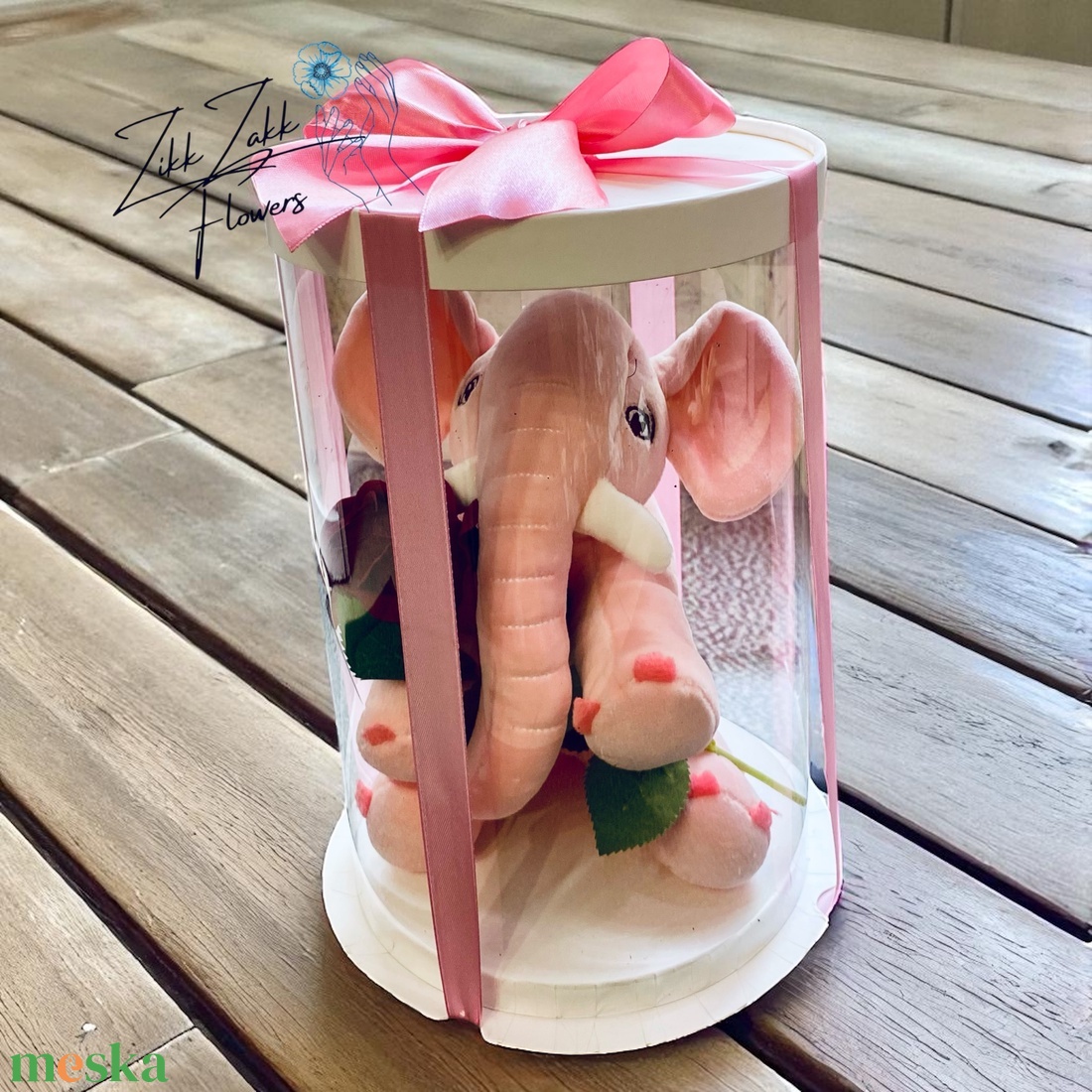 Rózsás ajándékdoboz plüss elefánttal - otthon & életmód - dekoráció - virágdísz és tartó - virágbox, virágdoboz - Meska.hu