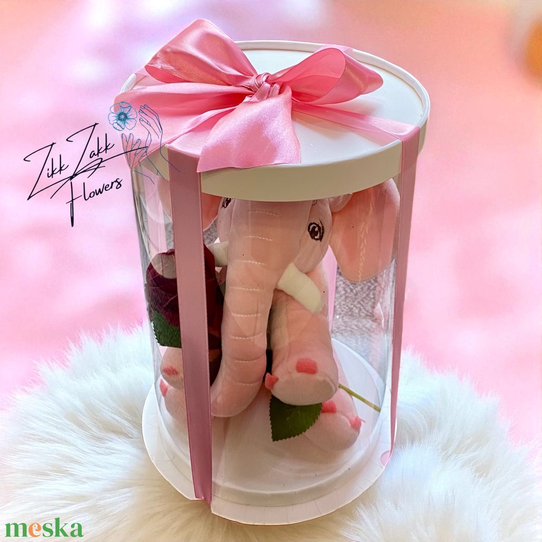 Rózsás ajándékdoboz plüss elefánttal - otthon & életmód - dekoráció - virágdísz és tartó - virágbox, virágdoboz - Meska.hu