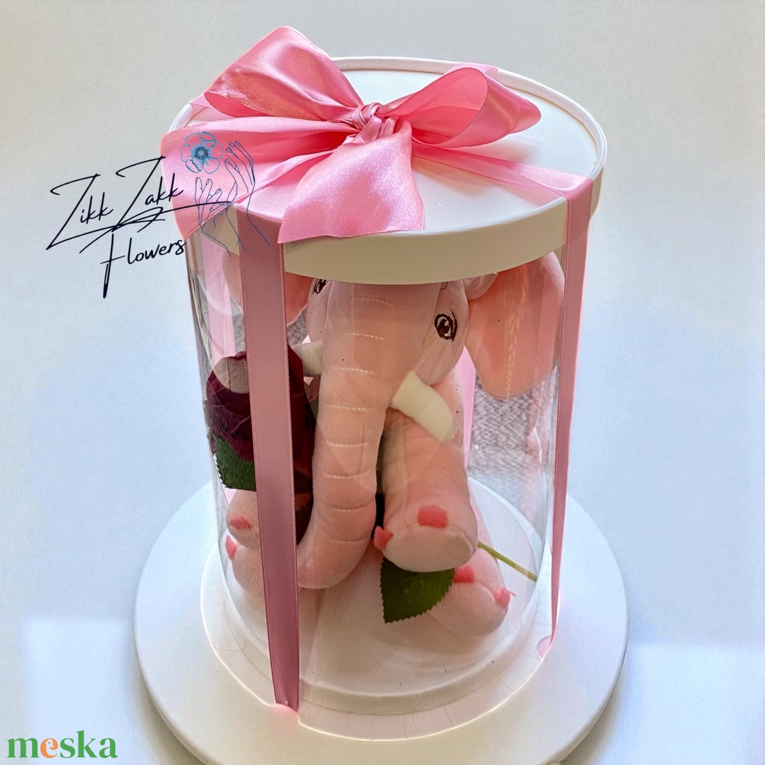 Rózsás ajándékdoboz plüss elefánttal - otthon & életmód - dekoráció - virágdísz és tartó - virágbox, virágdoboz - Meska.hu