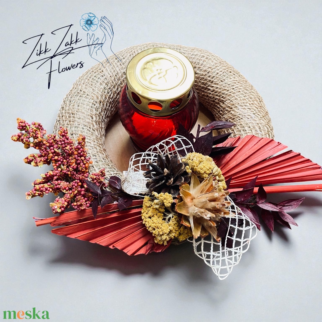 Őszi Koszorú  Bordó és Arany Díszítéssel - otthon & életmód - vallás - temetkezési tárgy - temetői gyertyák, mécsesek - Meska.hu