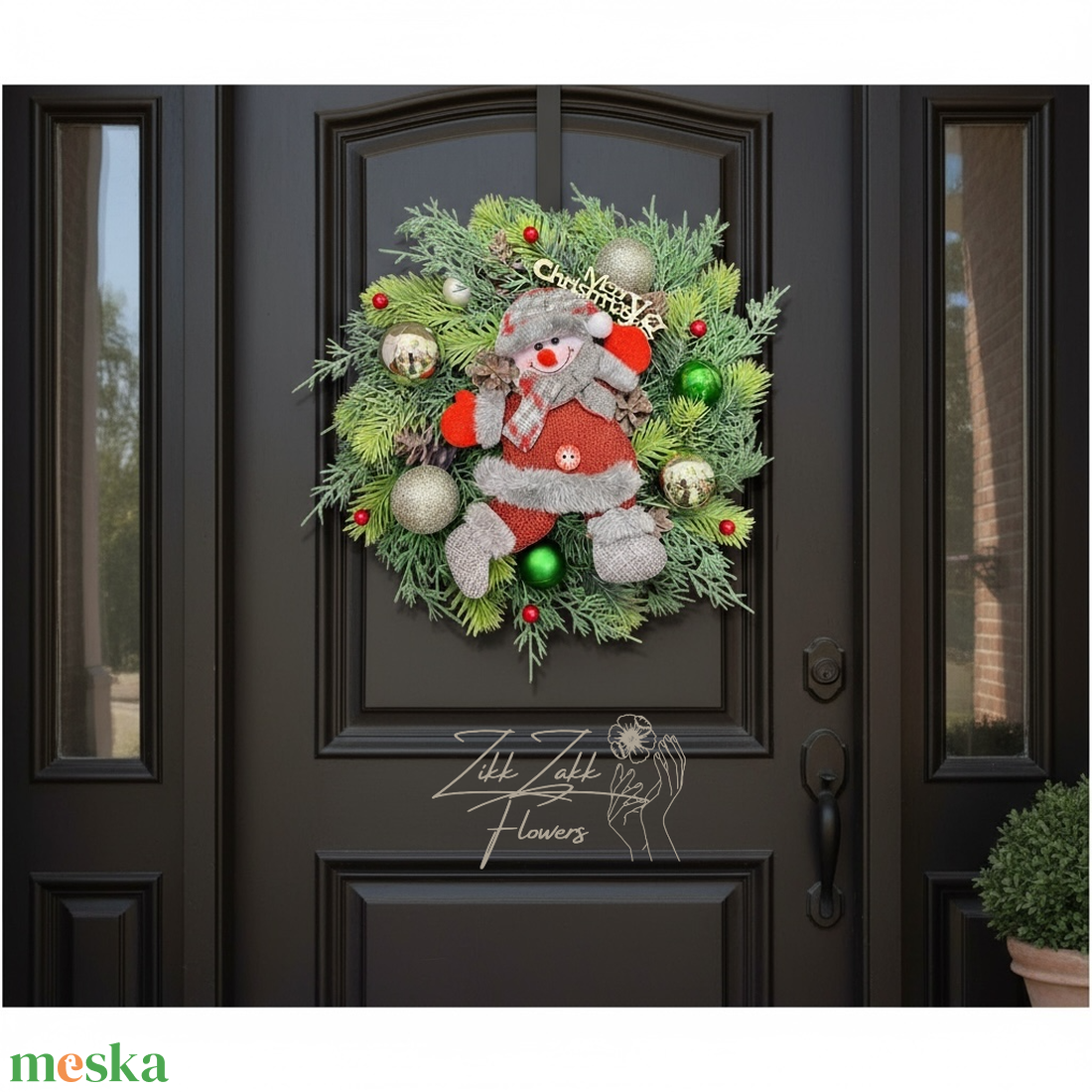 Karácsonyi Ajtódísz  Vidám Rénszarvassal és Toboz Díszítéssel - karácsony - adventi díszek - adventi ajtódísz - Meska.hu