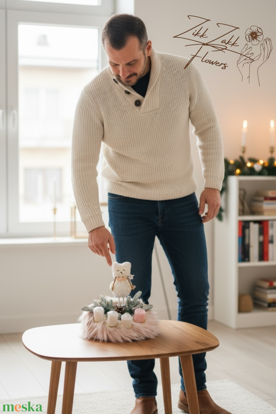 Adventi Koszorú  Téli Angyalka és Pasztell Gyertyák Díszítéssel - karácsony - adventi díszek - adventi asztaldísz - Meska.hu