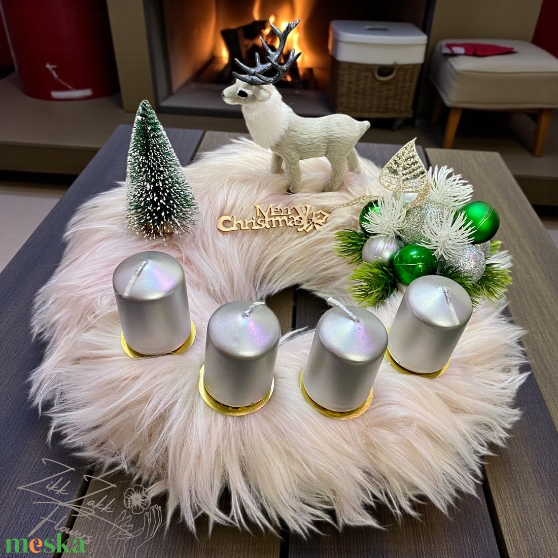 Adventi Koszorú  Fehér Szarvassal  - karácsony - adventi díszek - adventi koszorú - Meska.hu