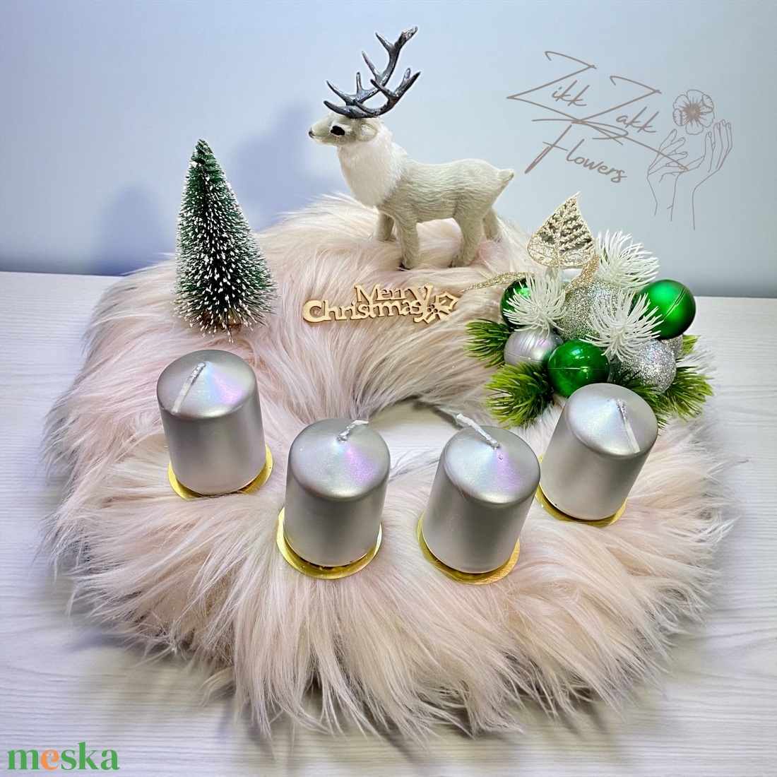 Adventi Koszorú  Fehér Szarvassal  - karácsony - adventi díszek - adventi koszorú - Meska.hu