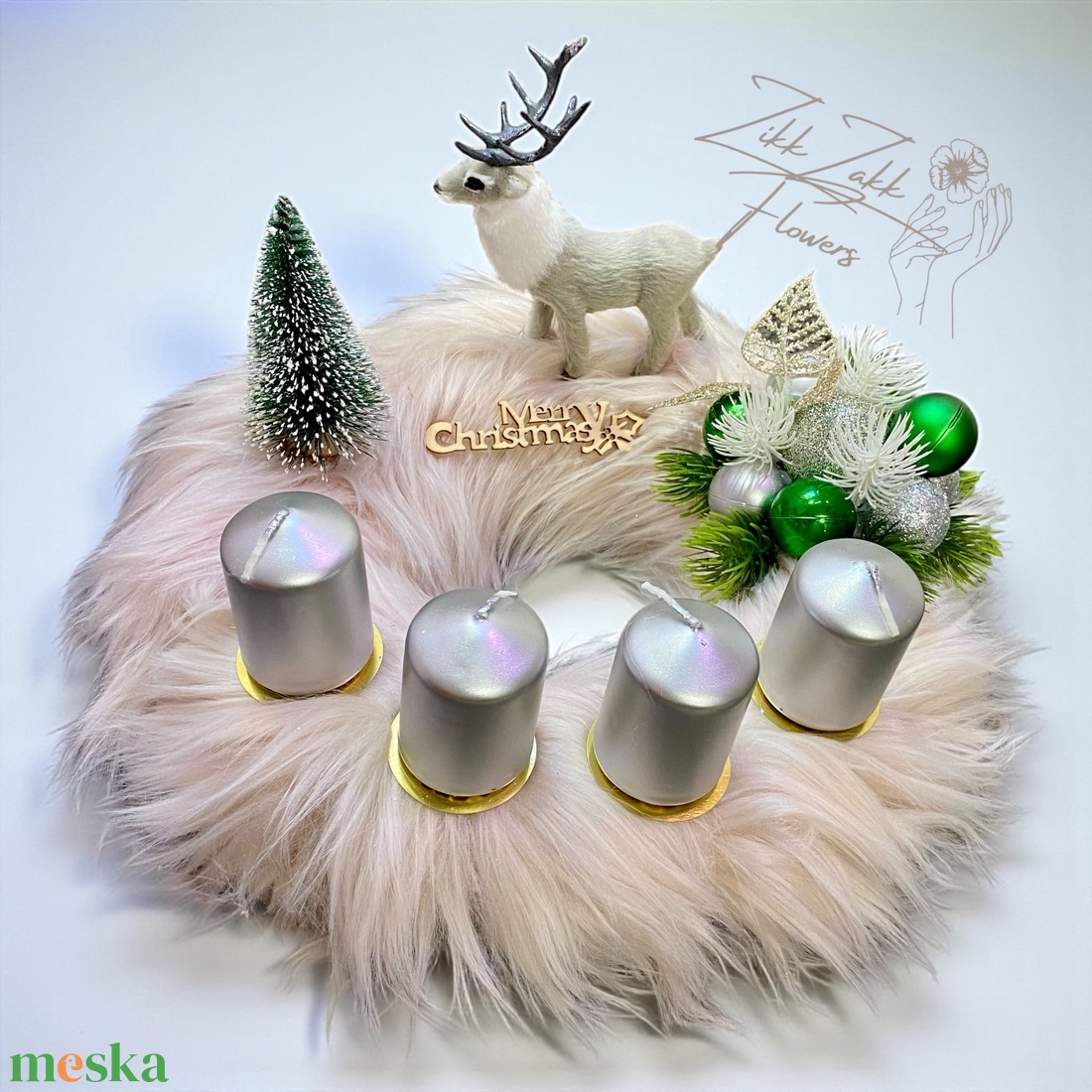 Adventi Koszorú  Fehér Szarvassal  - karácsony - adventi díszek - adventi koszorú - Meska.hu