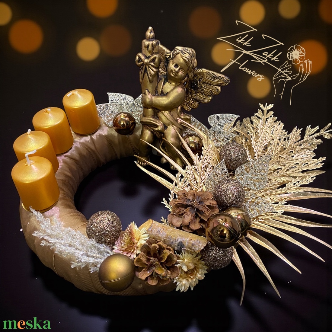 Adventi koszorú  Arany Angyal Ünnepe - karácsony - adventi díszek - adventi koszorú - Meska.hu