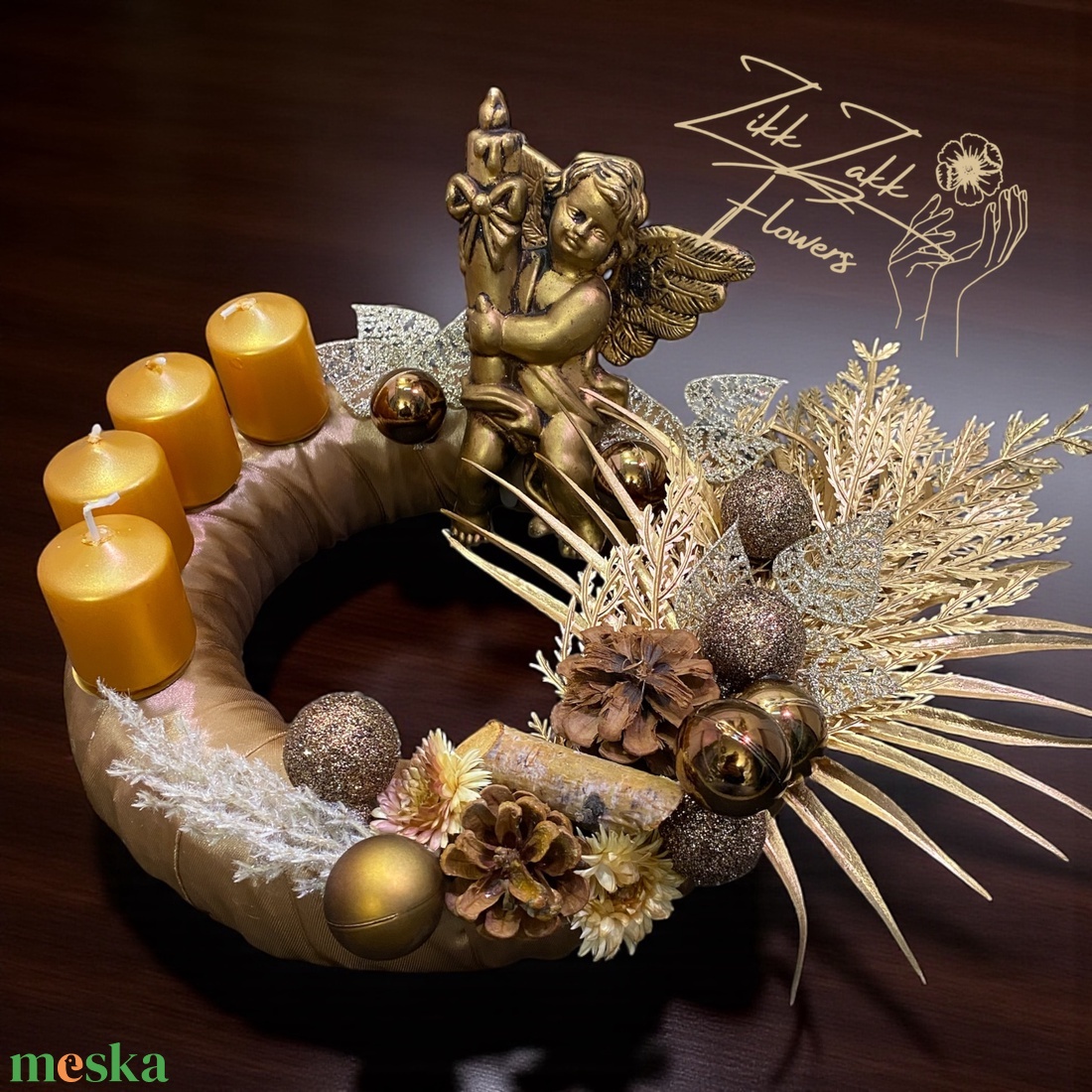 Adventi koszorú  Arany Angyal Ünnepe - karácsony - adventi díszek - adventi koszorú - Meska.hu