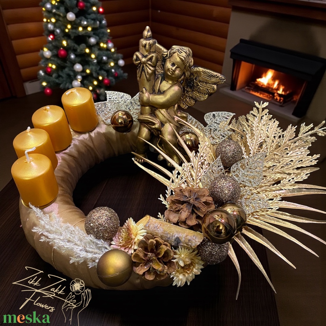 Adventi koszorú  Arany Angyal Ünnepe - karácsony - adventi díszek - adventi koszorú - Meska.hu