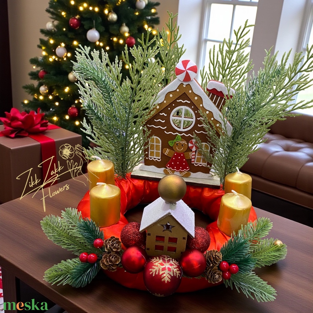 Adventi koszorú  Mézeskalács Karácsonyfalucska - karácsony - adventi díszek - adventi koszorú - Meska.hu