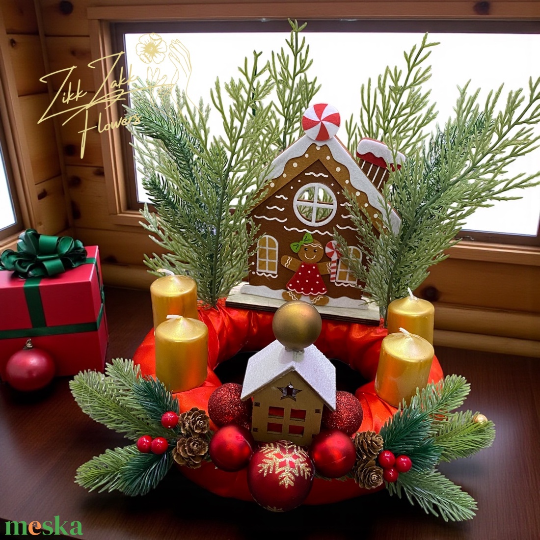 Adventi koszorú  Mézeskalács Karácsonyfalucska - karácsony - adventi díszek - adventi koszorú - Meska.hu