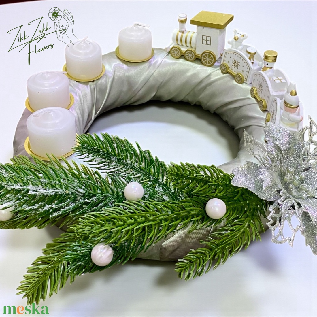 Adventi koszorú � fehér vonatos - karácsony - adventi díszek - adventi koszorú - Meska.hu