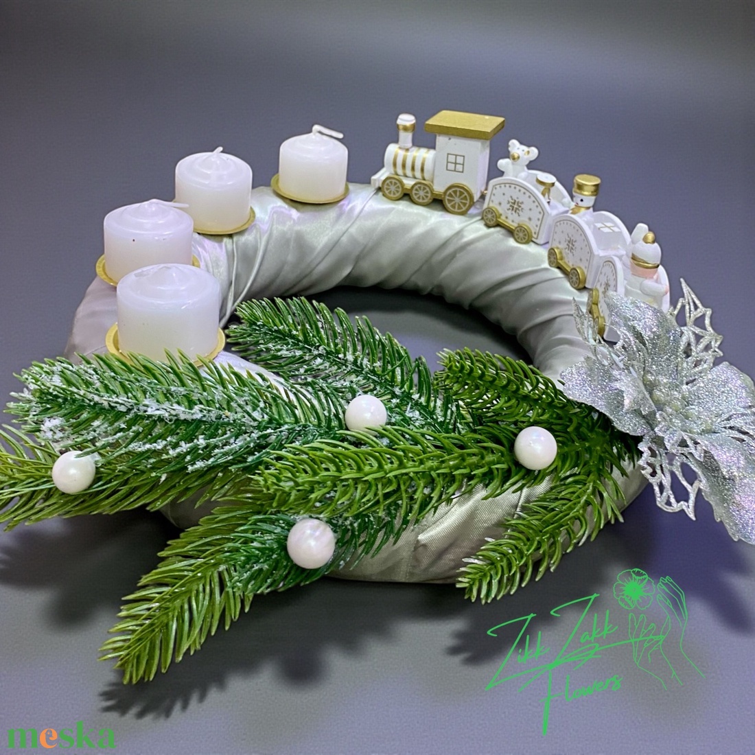 Adventi koszorú � fehér vonatos - karácsony - adventi díszek - adventi koszorú - Meska.hu