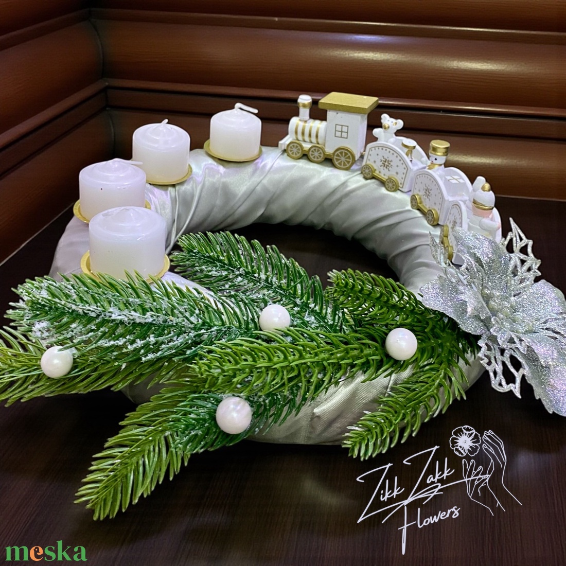 Adventi koszorú � fehér vonatos - karácsony - adventi díszek - adventi koszorú - Meska.hu