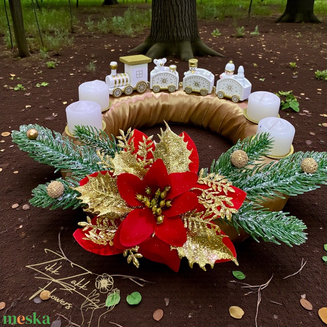Adventi koszorú  pirosarany csillogó - karácsony - adventi díszek - adventi koszorú - Meska.hu