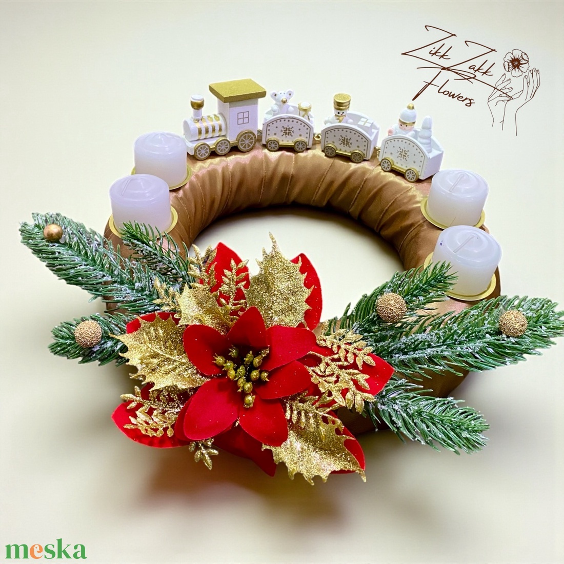Adventi koszorú  pirosarany csillogó - karácsony - adventi díszek - adventi koszorú - Meska.hu