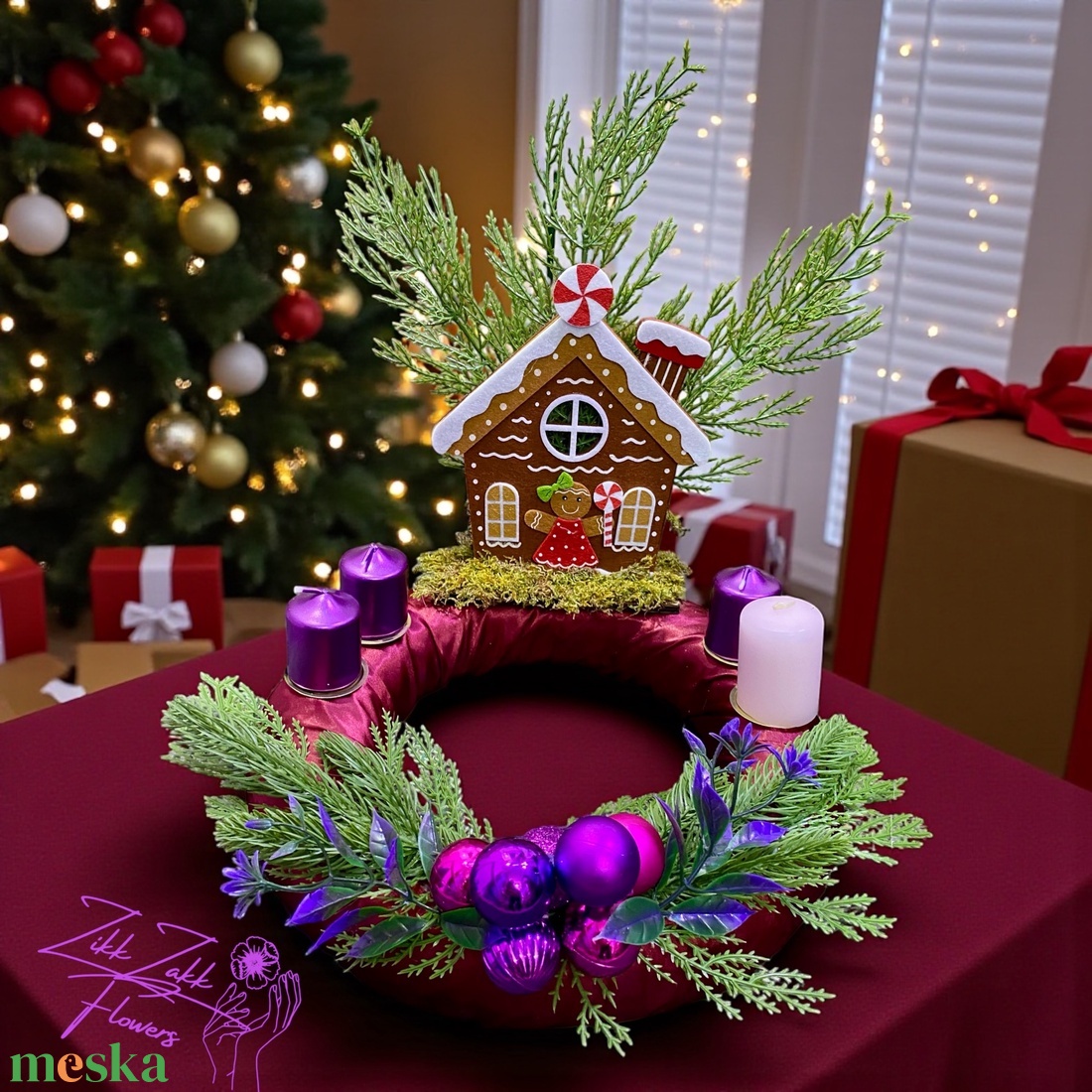Adventi koszorú � mézeskalács házikós - karácsony - adventi díszek - adventi koszorú - Meska.hu