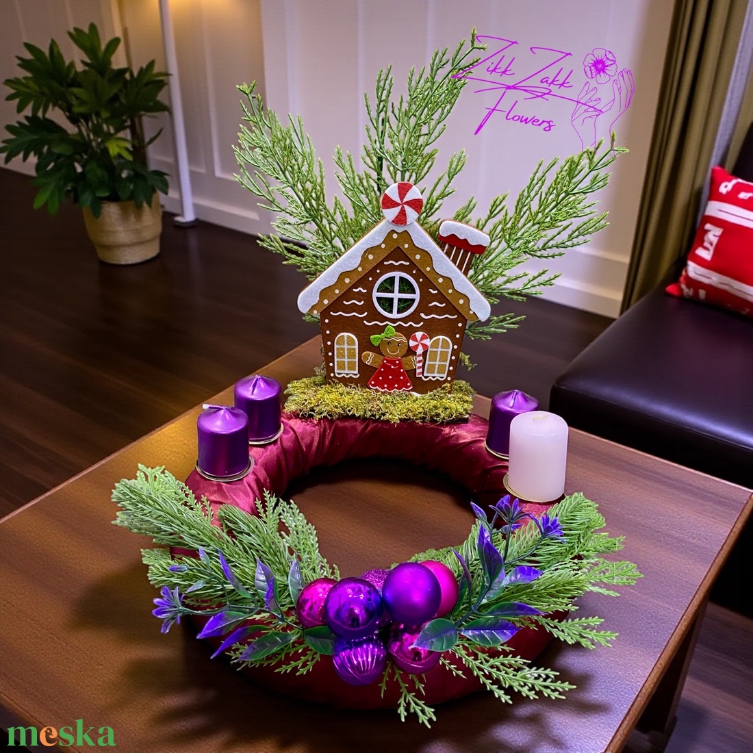 Adventi koszorú � mézeskalács házikós - karácsony - adventi díszek - adventi koszorú - Meska.hu