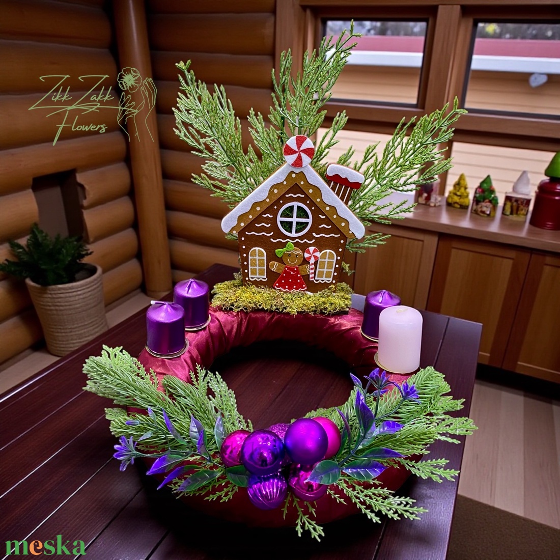 Adventi koszorú � mézeskalács házikós - karácsony - adventi díszek - adventi koszorú - Meska.hu