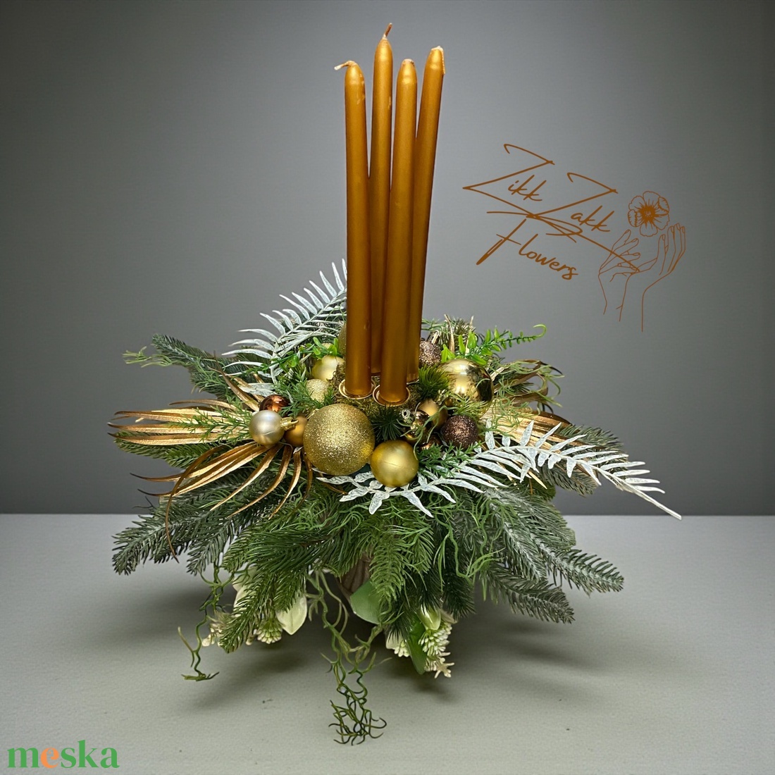 Arany gyertyás ünnepi asztaldísz  talpas váza - karácsony - adventi díszek - adventi asztaldísz - Meska.hu