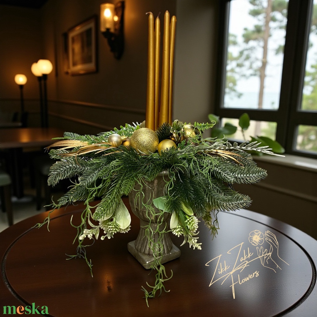 Arany gyertyás ünnepi asztaldísz  talpas váza - karácsony - adventi díszek - adventi asztaldísz - Meska.hu