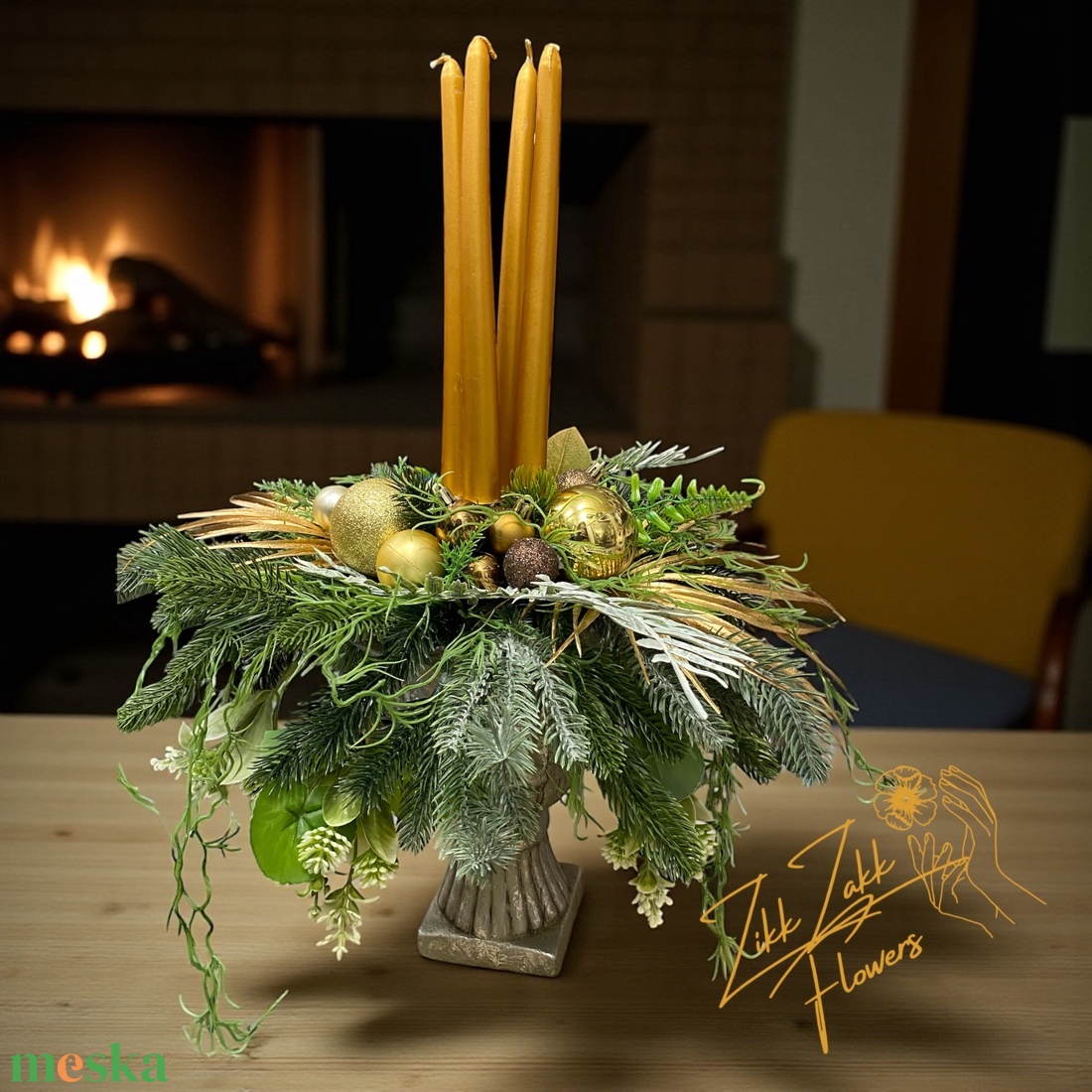 Arany gyertyás ünnepi asztaldísz  talpas váza - karácsony - adventi díszek - adventi asztaldísz - Meska.hu