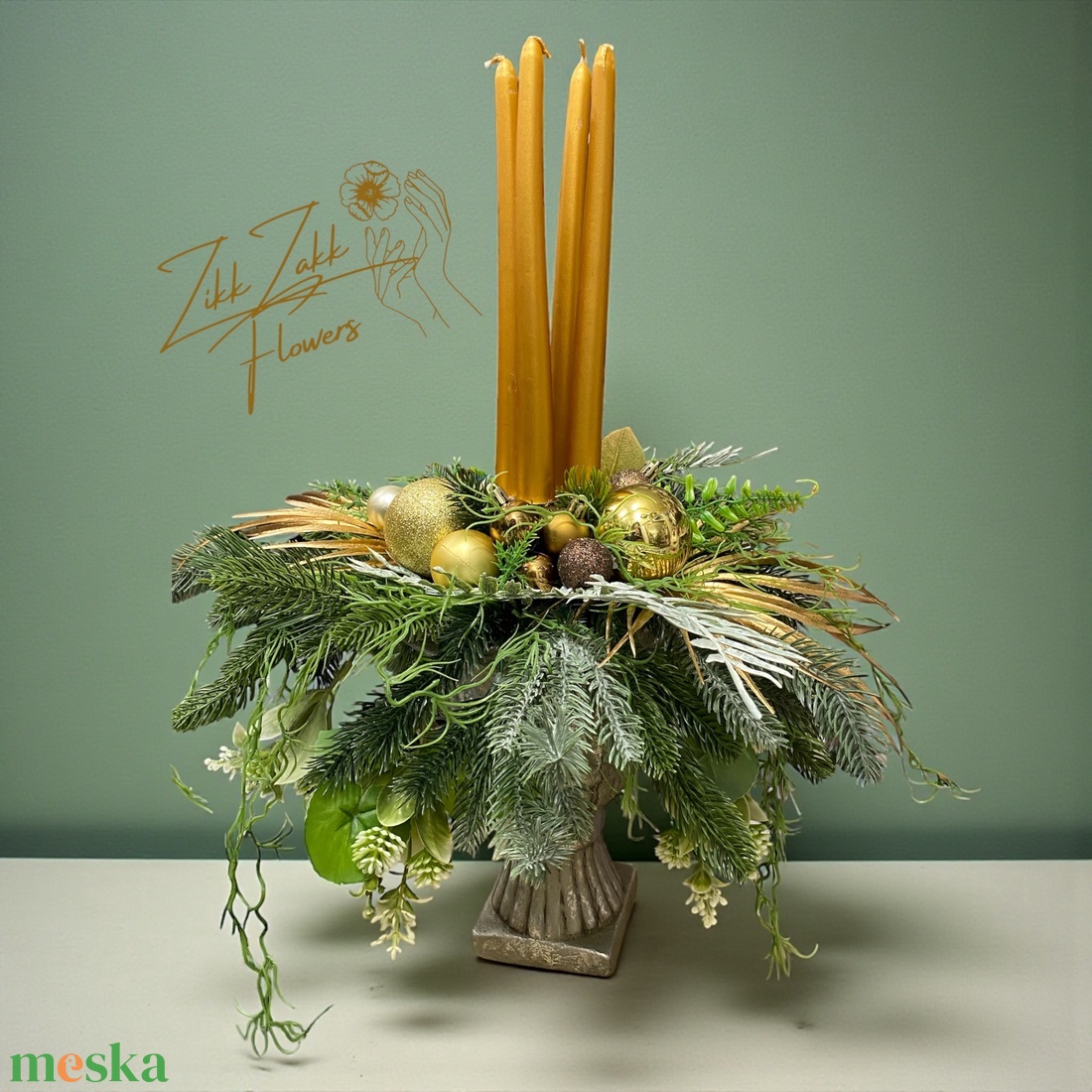Arany gyertyás ünnepi asztaldísz  talpas váza - karácsony - adventi díszek - adventi asztaldísz - Meska.hu