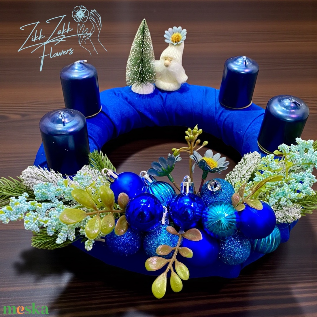 Kék Adventi Asztaldísz  Tél Tündére és Csillogó Díszek - karácsony - adventi díszek - adventi koszorú - Meska.hu