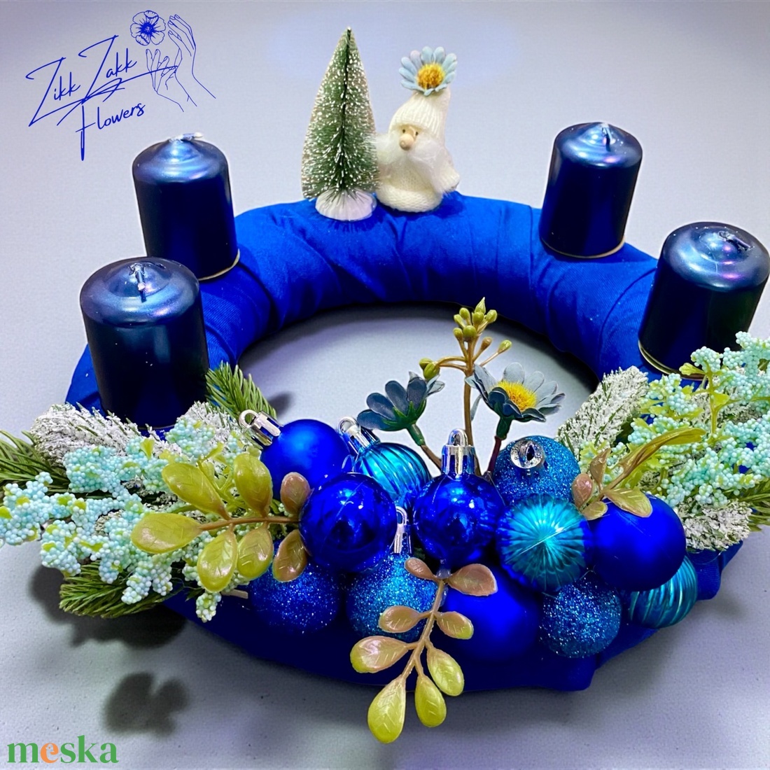 Kék Adventi Asztaldísz  Tél Tündére és Csillogó Díszek - karácsony - adventi díszek - adventi koszorú - Meska.hu