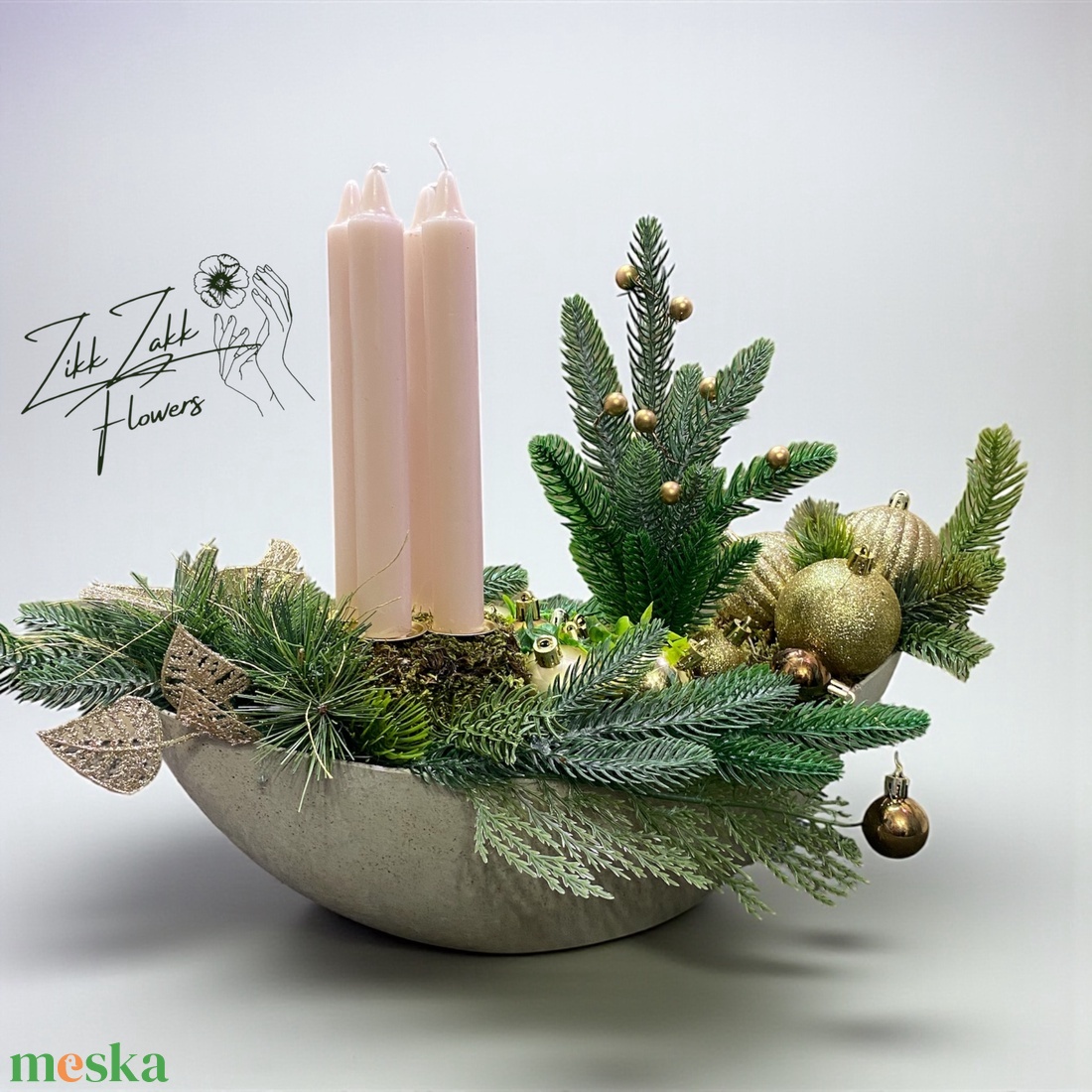 Adventi asztaldísz  BézsGold csónak alakú tálban (4 bézs gyertyával) - karácsony - adventi díszek - adventi asztaldísz - Meska.hu