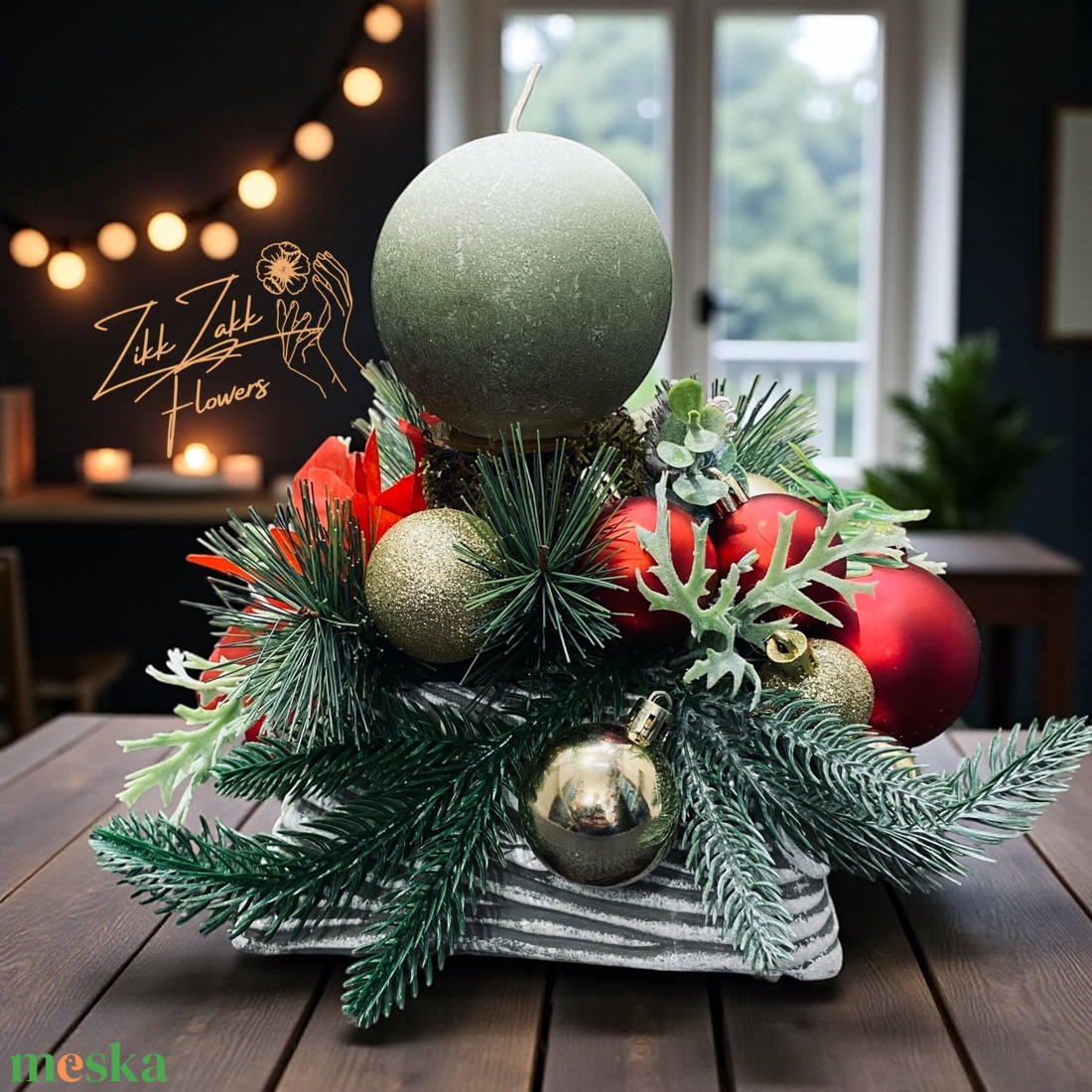 Karácsonyi dísz  pasztell rózsaszín gyertyás kompozíció kúp alakú tálban  - karácsony - adventi díszek - adventi asztaldísz - Meska.hu