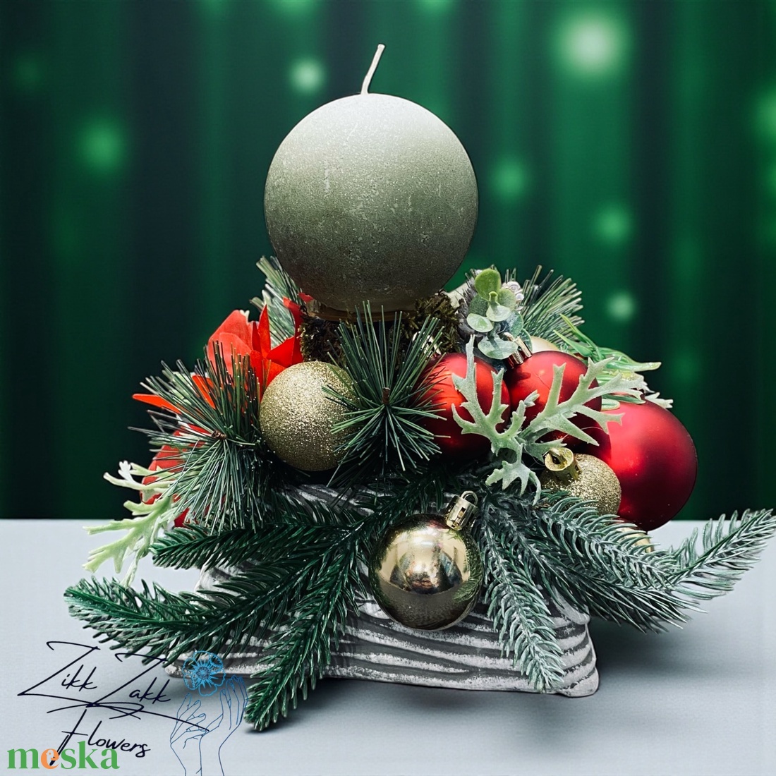 Karácsonyi dísz  pasztell rózsaszín gyertyás kompozíció kúp alakú tálban  - karácsony - adventi díszek - adventi asztaldísz - Meska.hu