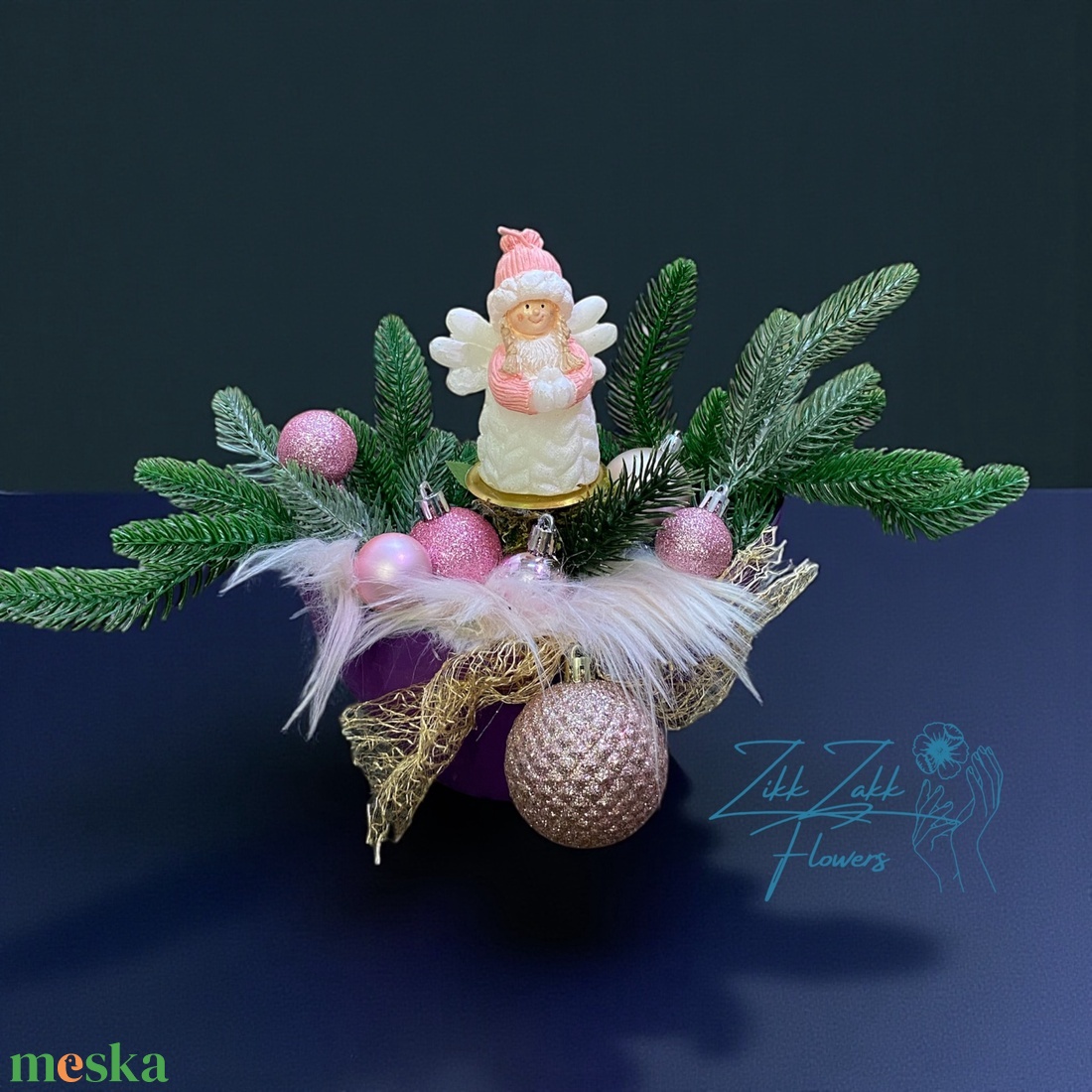 Karácsonyi dísz  rózsaszín angyalkás, mini asztaldísz - karácsony - adventi díszek - adventi asztaldísz - Meska.hu