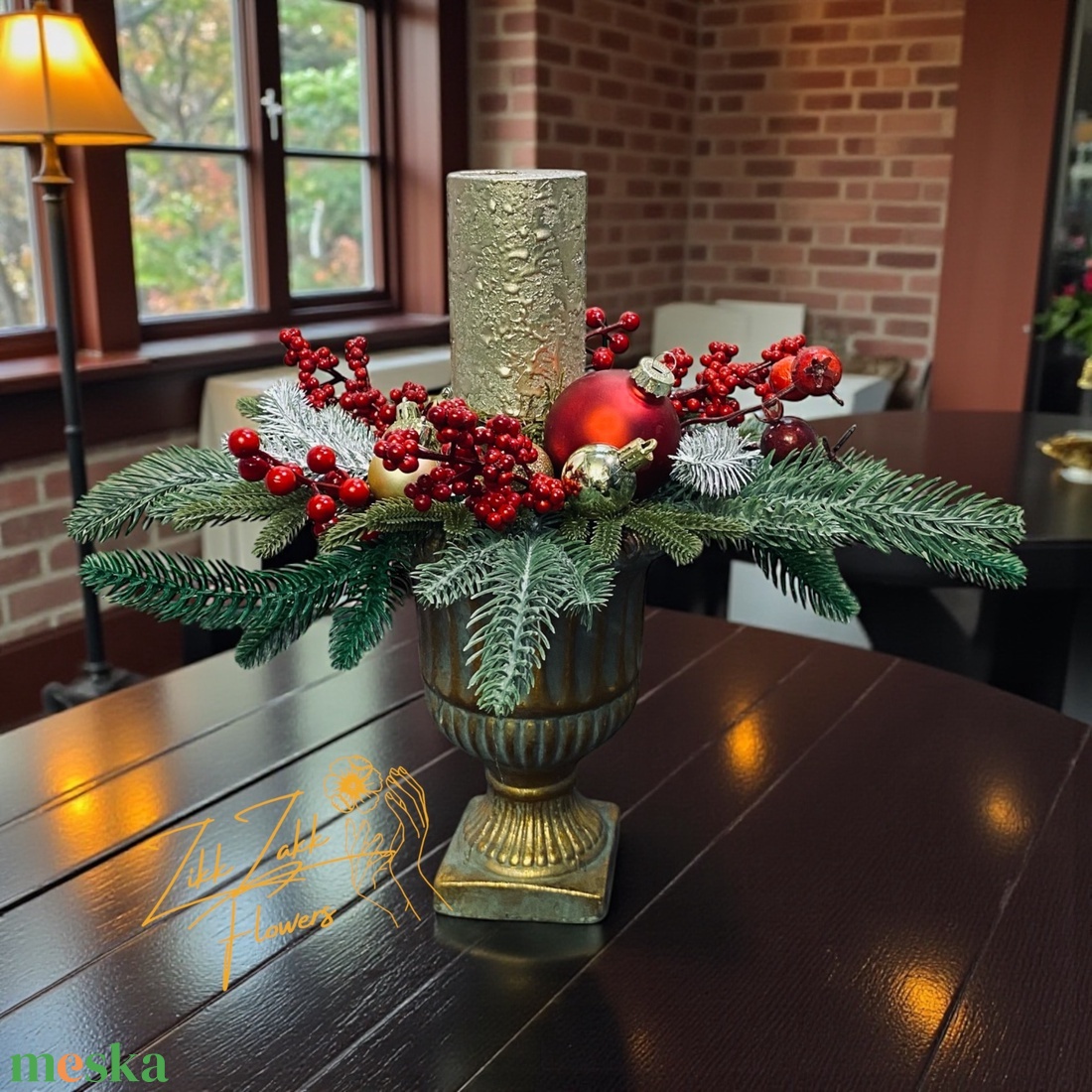 Arany-barna ünnepi dísz talpas kaspóban - karácsony - adventi díszek - adventi asztaldísz - Meska.hu