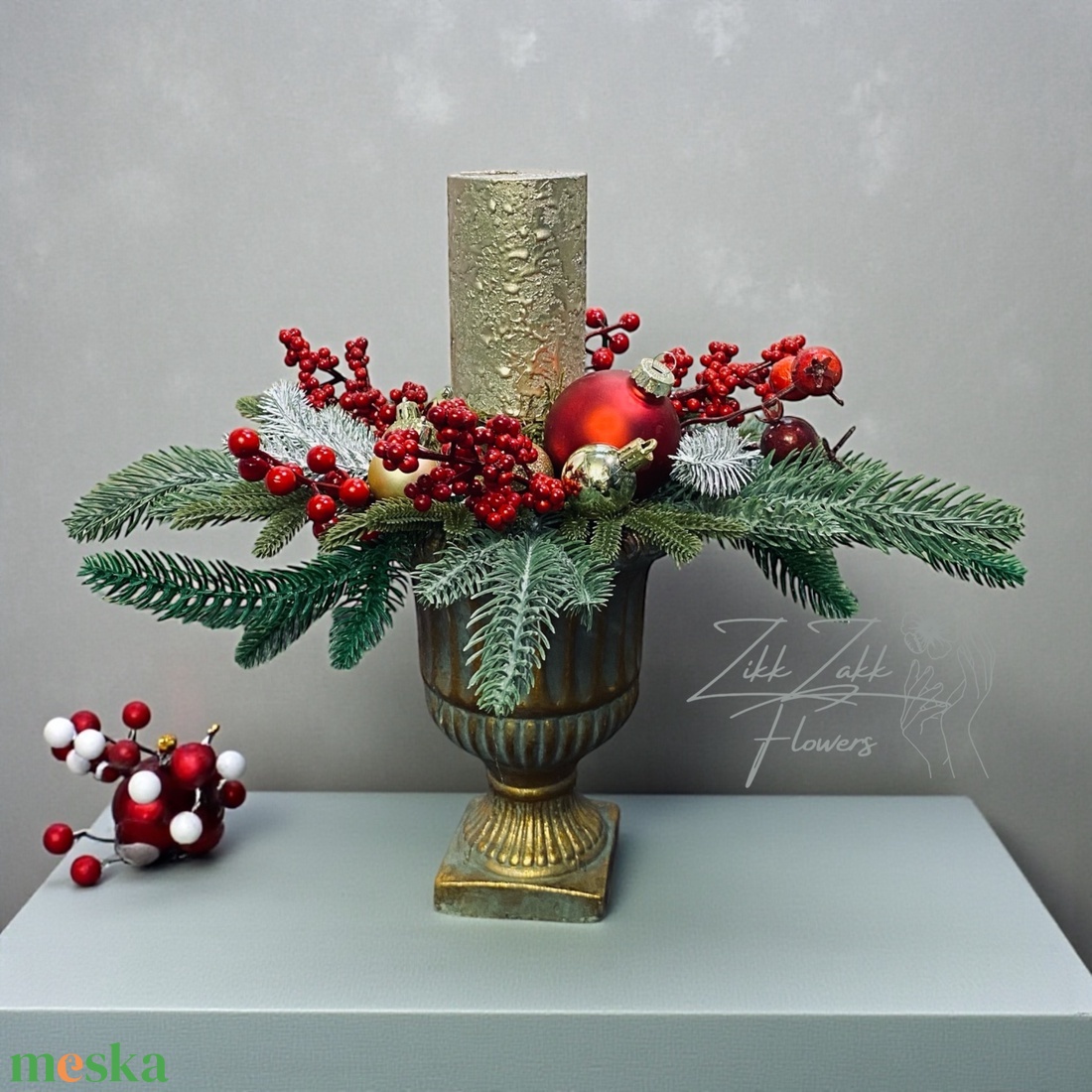 Arany-barna ünnepi dísz talpas kaspóban - karácsony - adventi díszek - adventi asztaldísz - Meska.hu