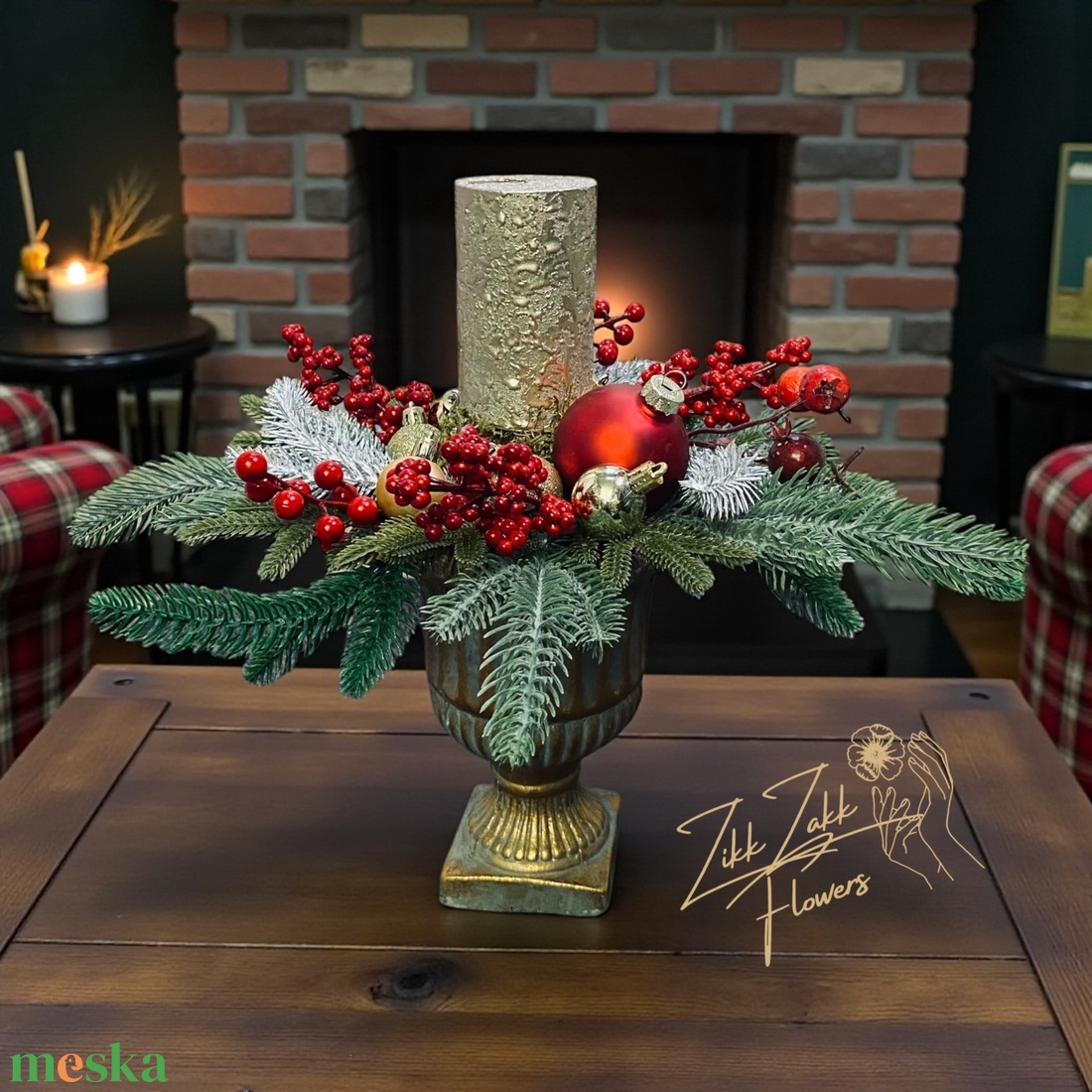 Arany-barna ünnepi dísz talpas kaspóban - karácsony - adventi díszek - adventi asztaldísz - Meska.hu