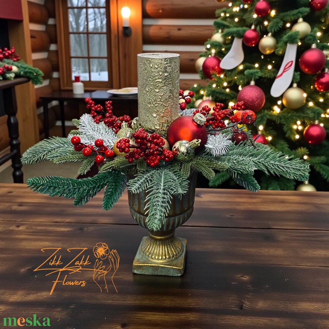 Arany-barna ünnepi dísz talpas kaspóban - karácsony - adventi díszek - adventi asztaldísz - Meska.hu