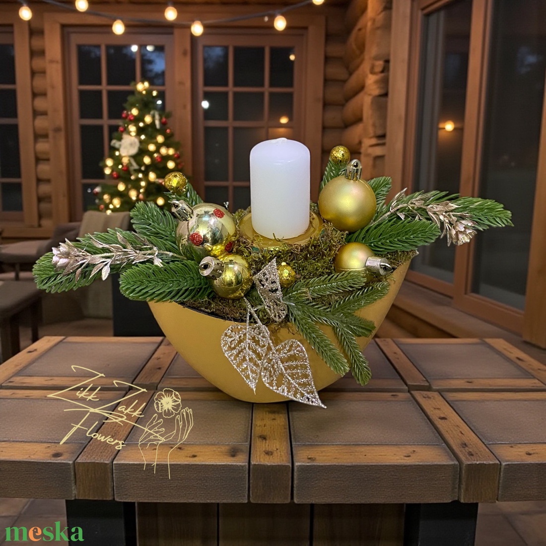 Arany csónak tál  fehér gyertyával - karácsony - adventi díszek - adventi asztaldísz - Meska.hu