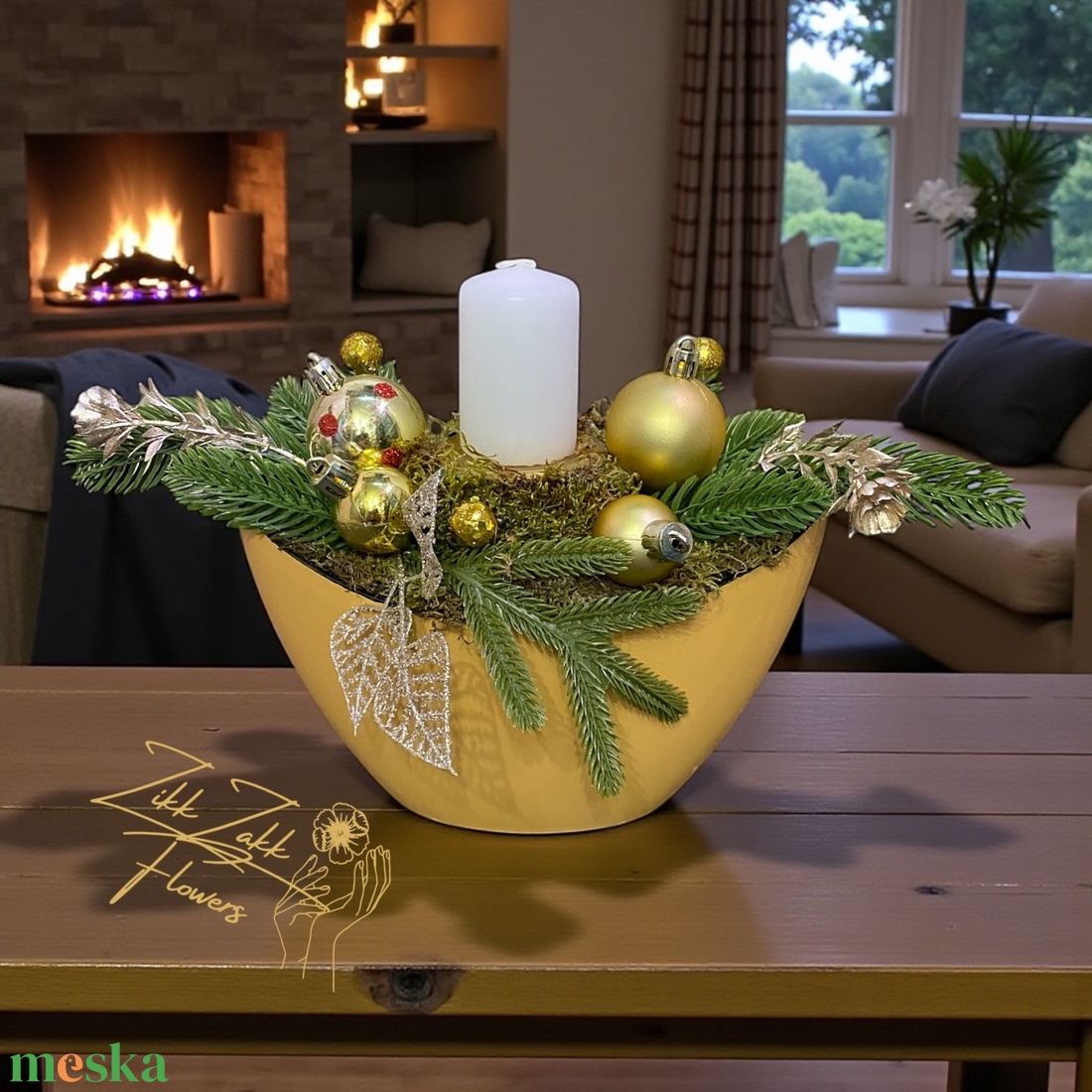 Arany csónak tál  fehér gyertyával - karácsony - adventi díszek - adventi asztaldísz - Meska.hu