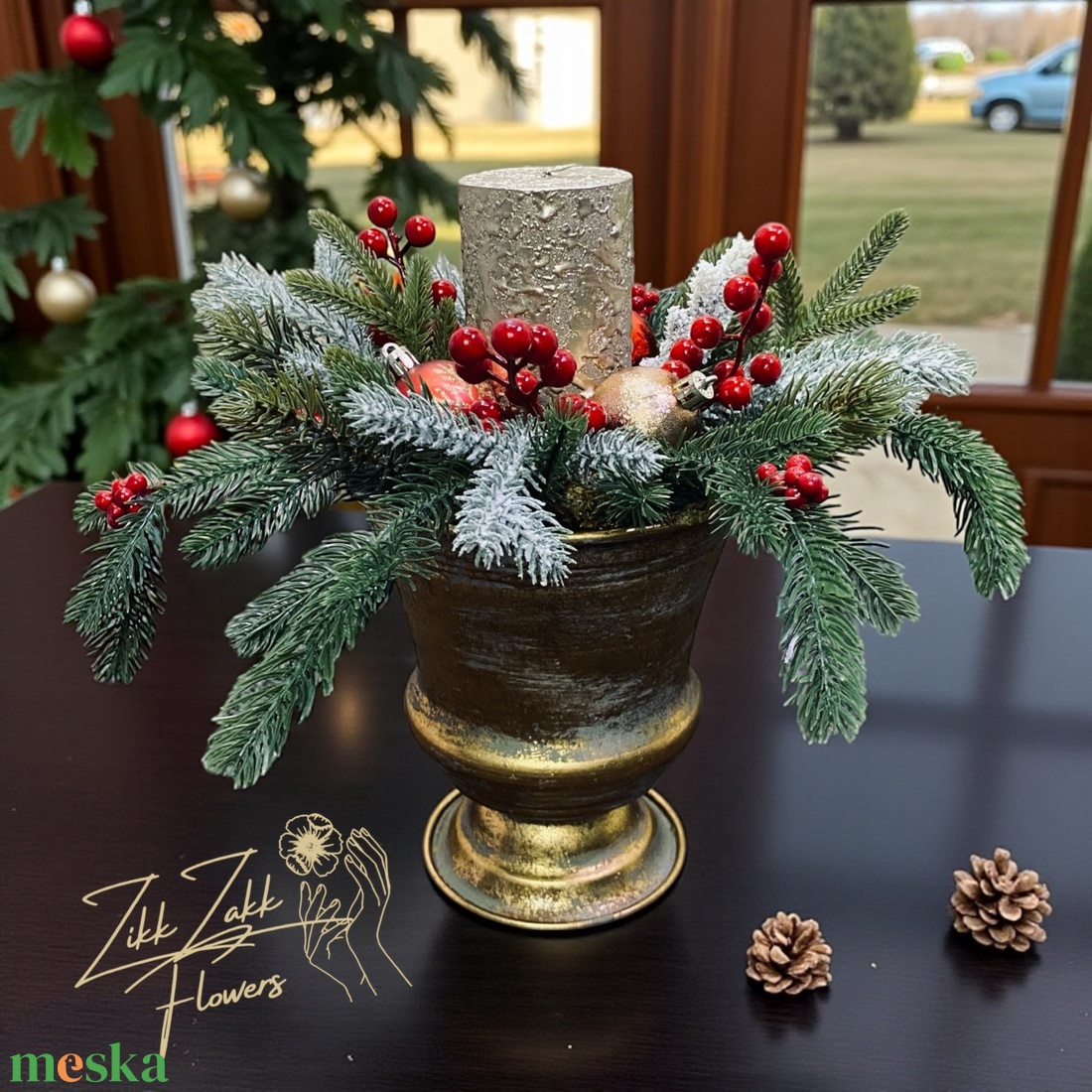 Bronz talpas kompozíció, arany tömbgyertyával - karácsony - adventi díszek - adventi asztaldísz - Meska.hu