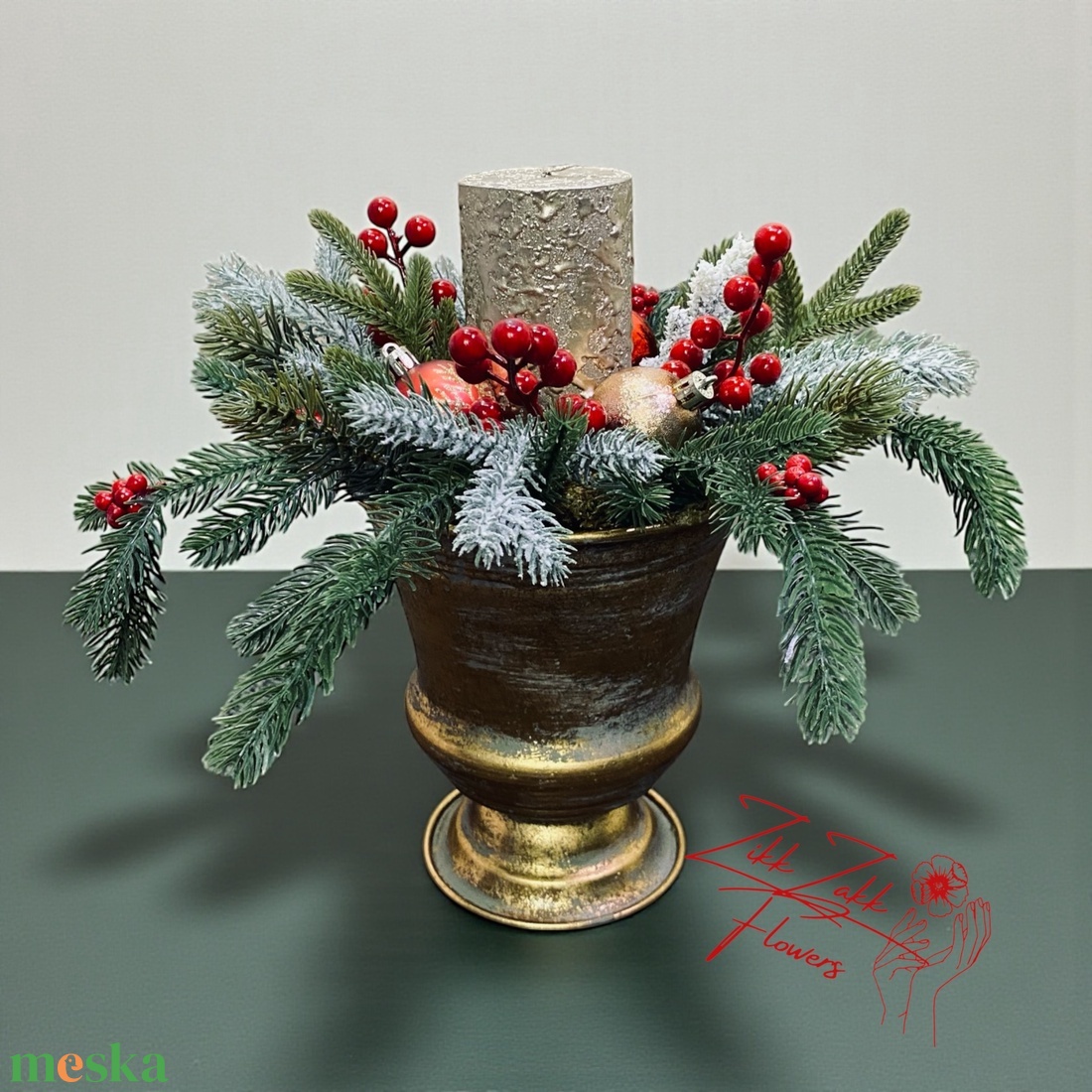 Bronz talpas kompozíció, arany tömbgyertyával - karácsony - adventi díszek - adventi asztaldísz - Meska.hu