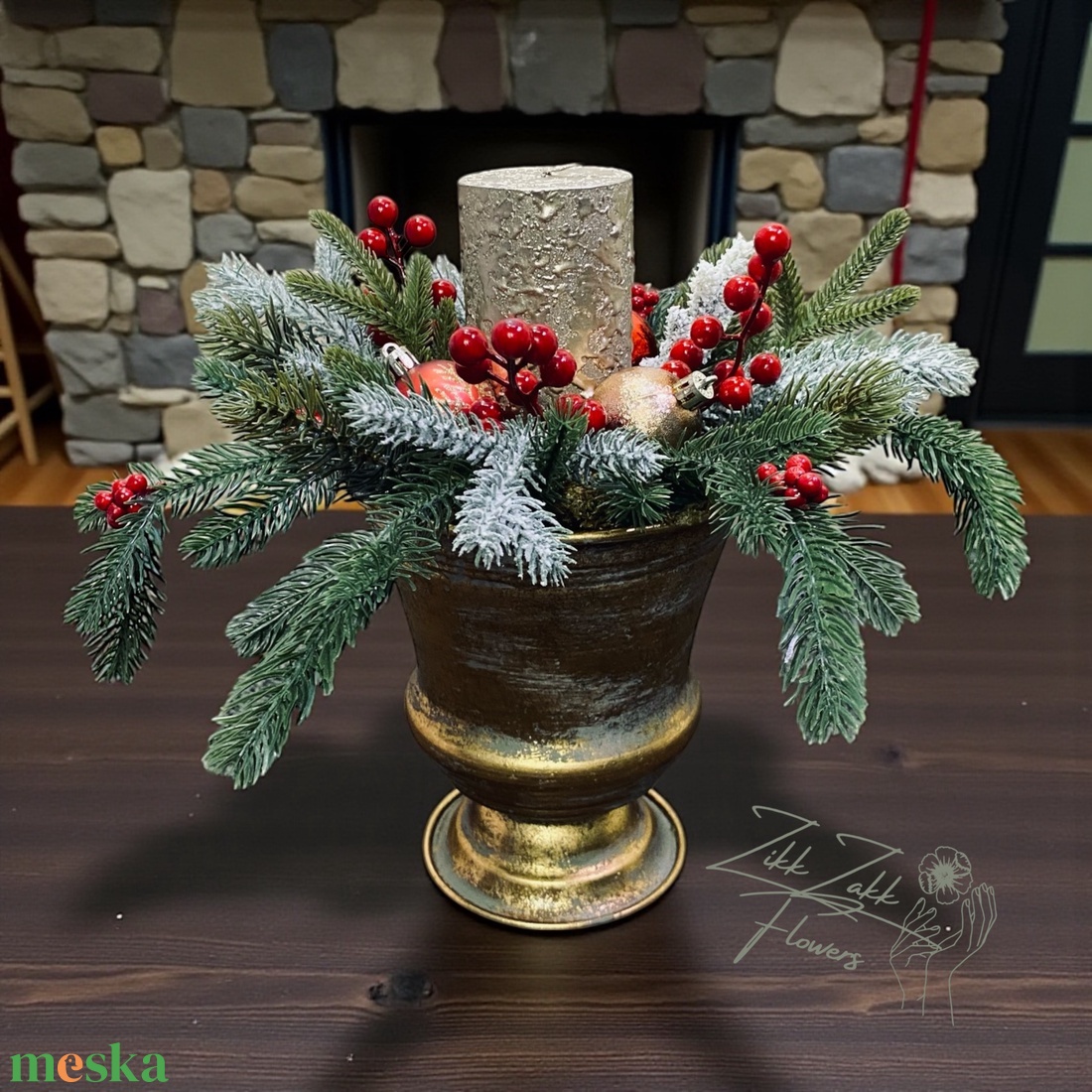 Bronz talpas kompozíció, arany tömbgyertyával - karácsony - adventi díszek - adventi asztaldísz - Meska.hu