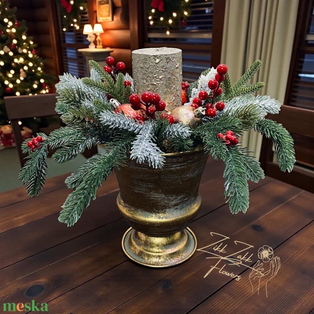 Bronz talpas kompozíció, arany tömbgyertyával - karácsony - adventi díszek - adventi asztaldísz - Meska.hu