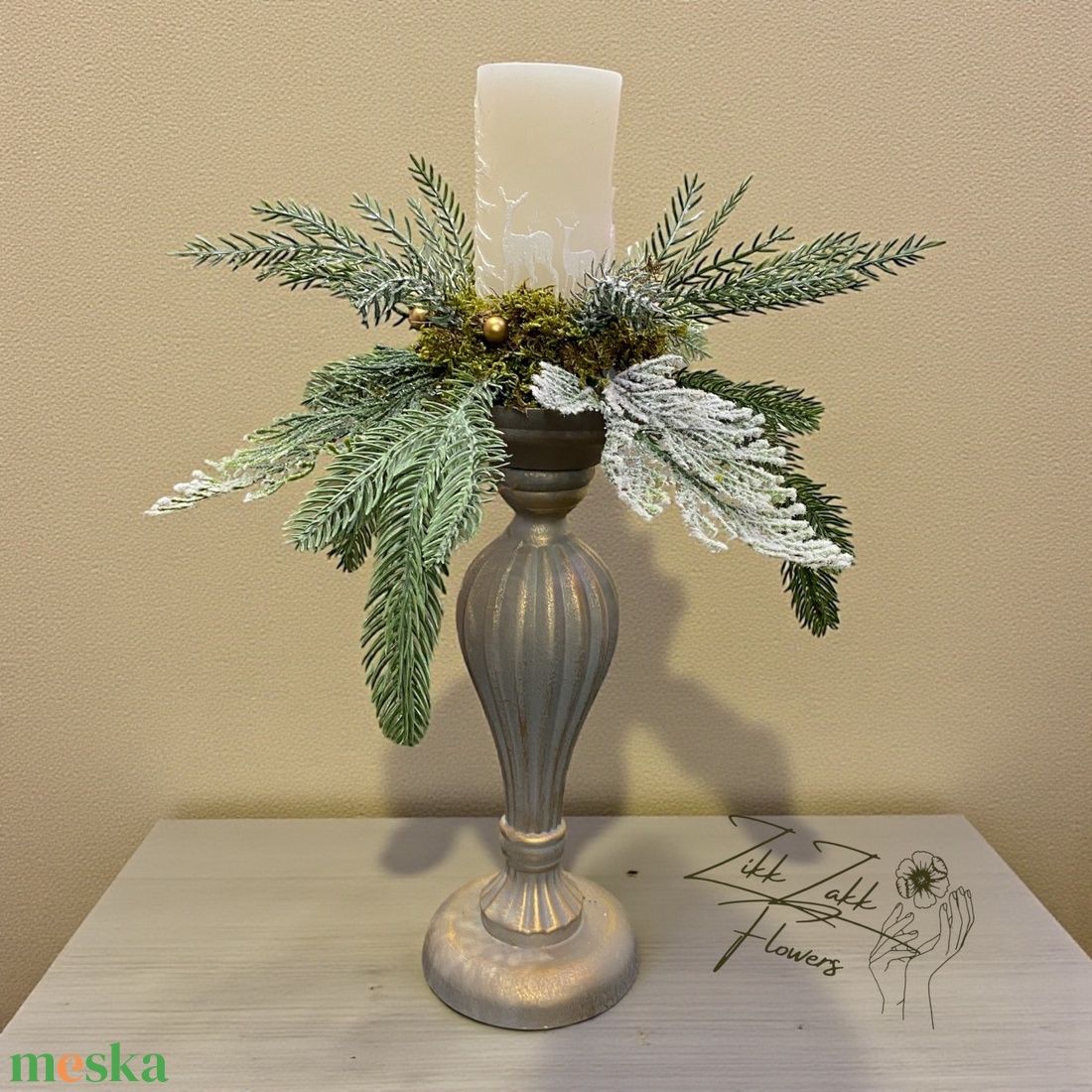 Arany talpas gyertyatartó kompozíció - karácsony - adventi díszek - adventi asztaldísz - Meska.hu