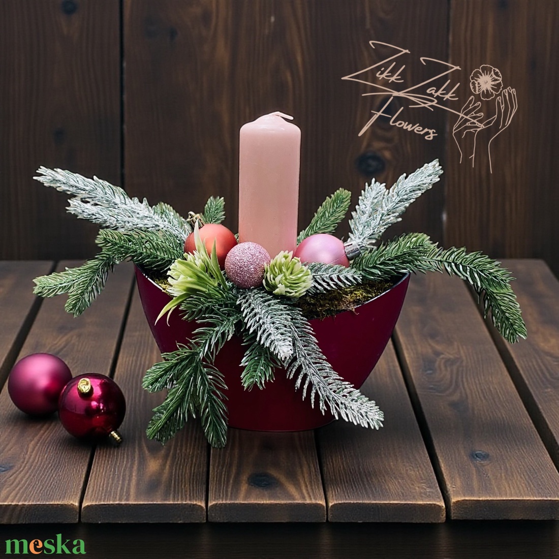Egyszálas rózsaszín gyertyás csónaktál - karácsony - adventi díszek - adventi asztaldísz - Meska.hu