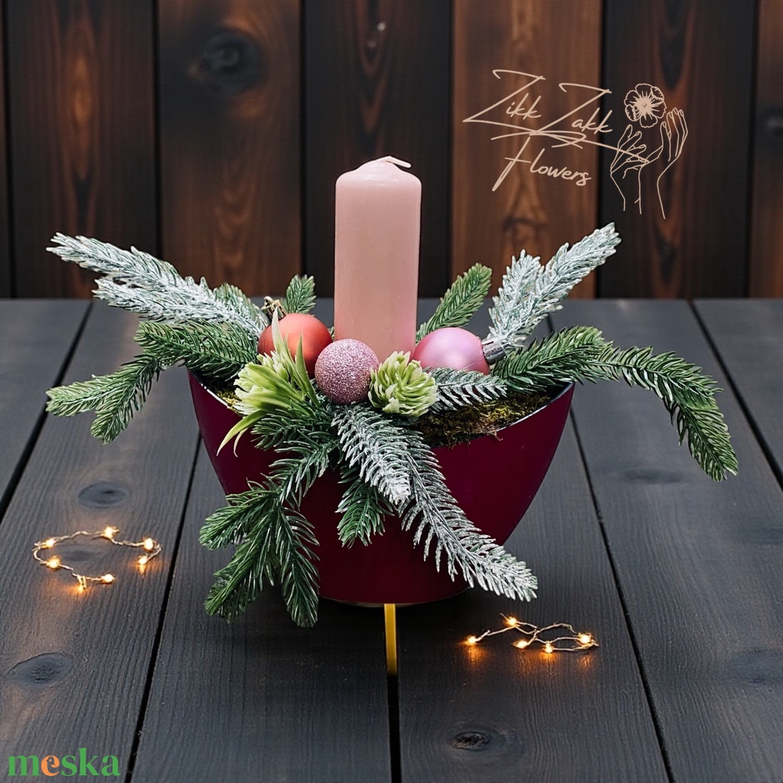Egyszálas rózsaszín gyertyás csónaktál - karácsony - adventi díszek - adventi asztaldísz - Meska.hu