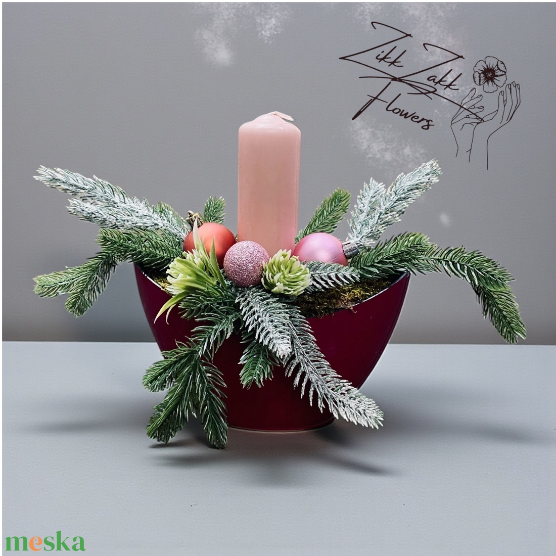 Egyszálas rózsaszín gyertyás csónaktál - karácsony - adventi díszek - adventi asztaldísz - Meska.hu